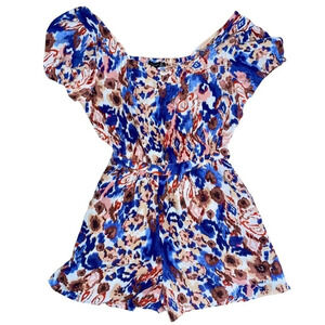 Black Tape Smocked Romper Size Small Bollywood Floral Boho Preppy Summer Spring